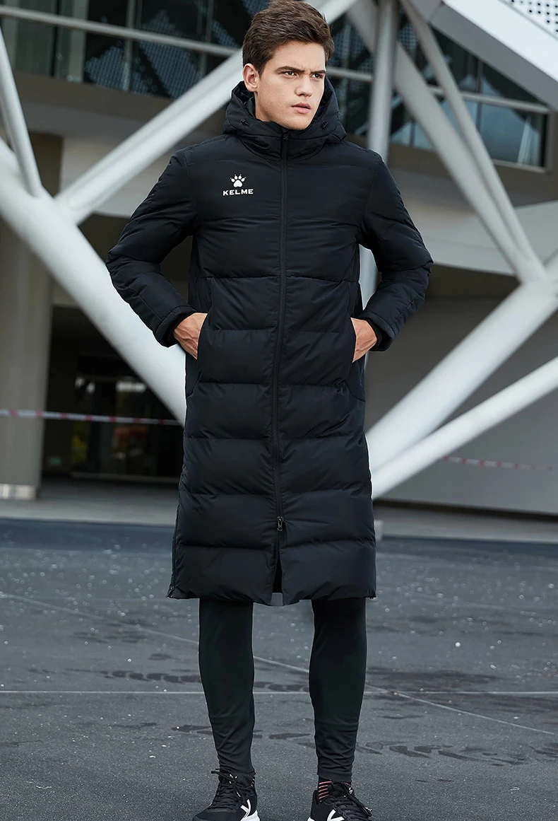KELME Men Winter Jacket Long Sports Training Hooded Coat Outrwear Warm Silk Cotton Windproof Cotton Clothing пуховик женский