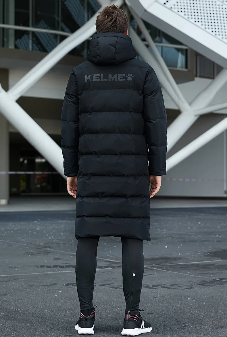 KELME Men Winter Jacket Long Sports Training Hooded Coat Outrwear Warm Silk Cotton Windproof Cotton Clothing пуховик женский