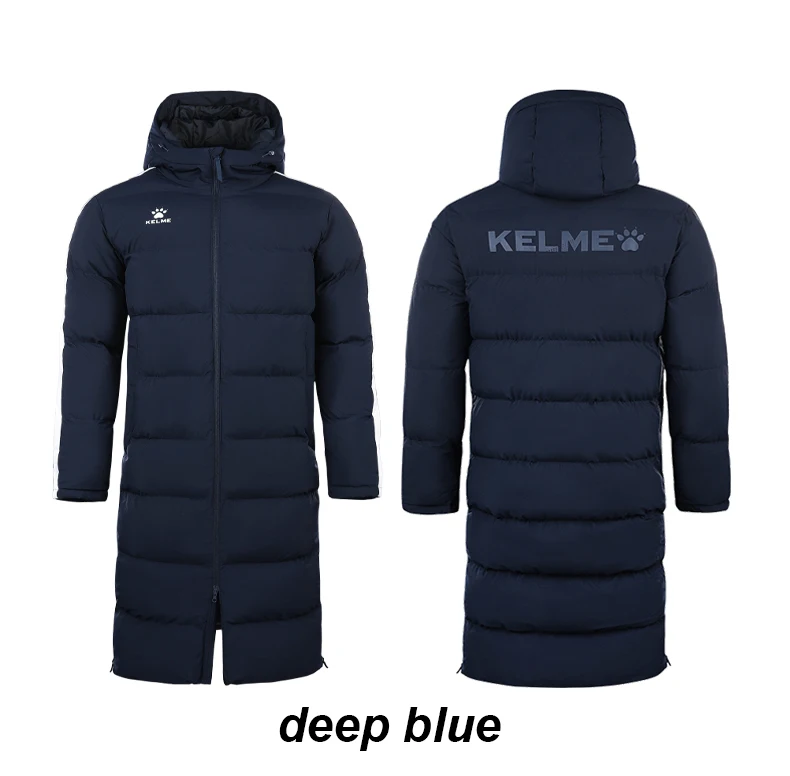 KELME Men Winter Jacket Long Sports Training Hooded Coat Outrwear Warm Silk Cotton Windproof Cotton Clothing пуховик женский
