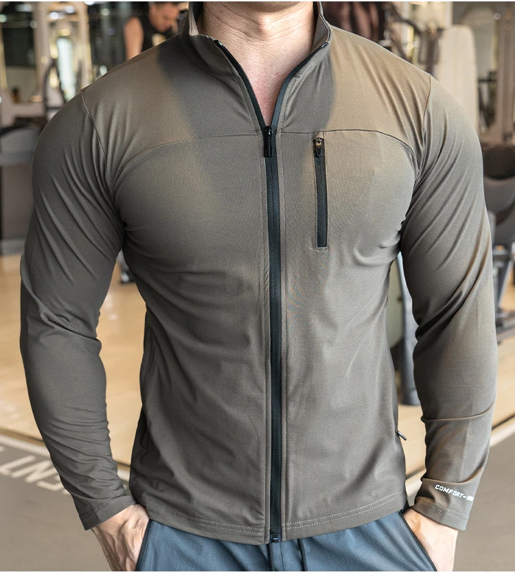 Quick Drying Clothes Men Autumn Sports T-shirt Stand Neck Loose Long Sleeved Outdoor Running Tracksuit Breathable Half Zip Top