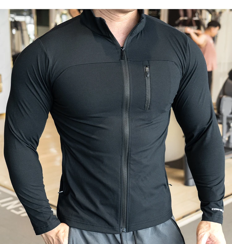 Quick Drying Clothes Men Autumn Sports T-shirt Stand Neck Loose Long Sleeved Outdoor Running Tracksuit Breathable Half Zip Top