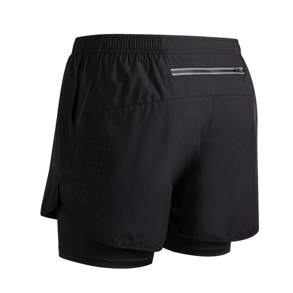 New Men's Running Shorts Fitness Quick-drying Black Double Layer Shorts Men Sport Workout Training Bodybuilding Short Pants