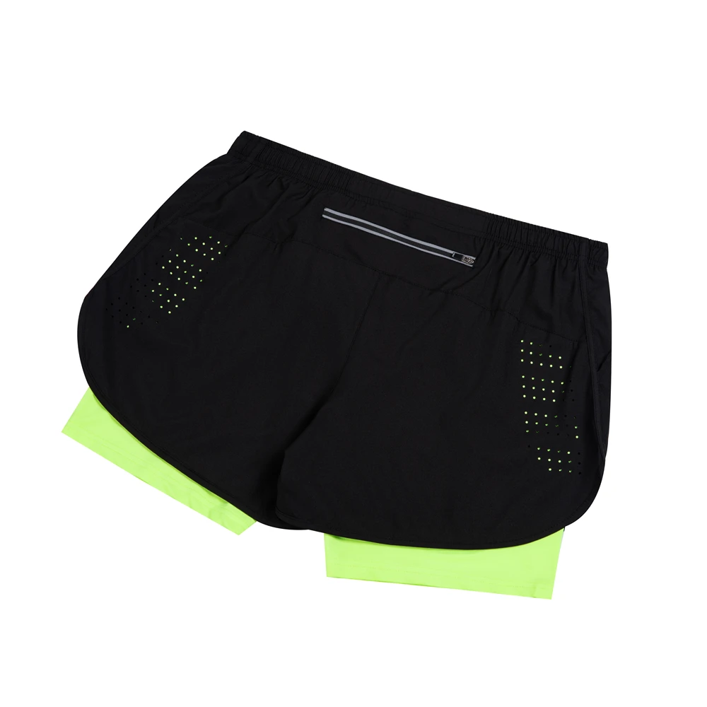 New Men's Running Shorts Fitness Quick-drying Black Double Layer Shorts Men Sport Workout Training Bodybuilding Short Pants
