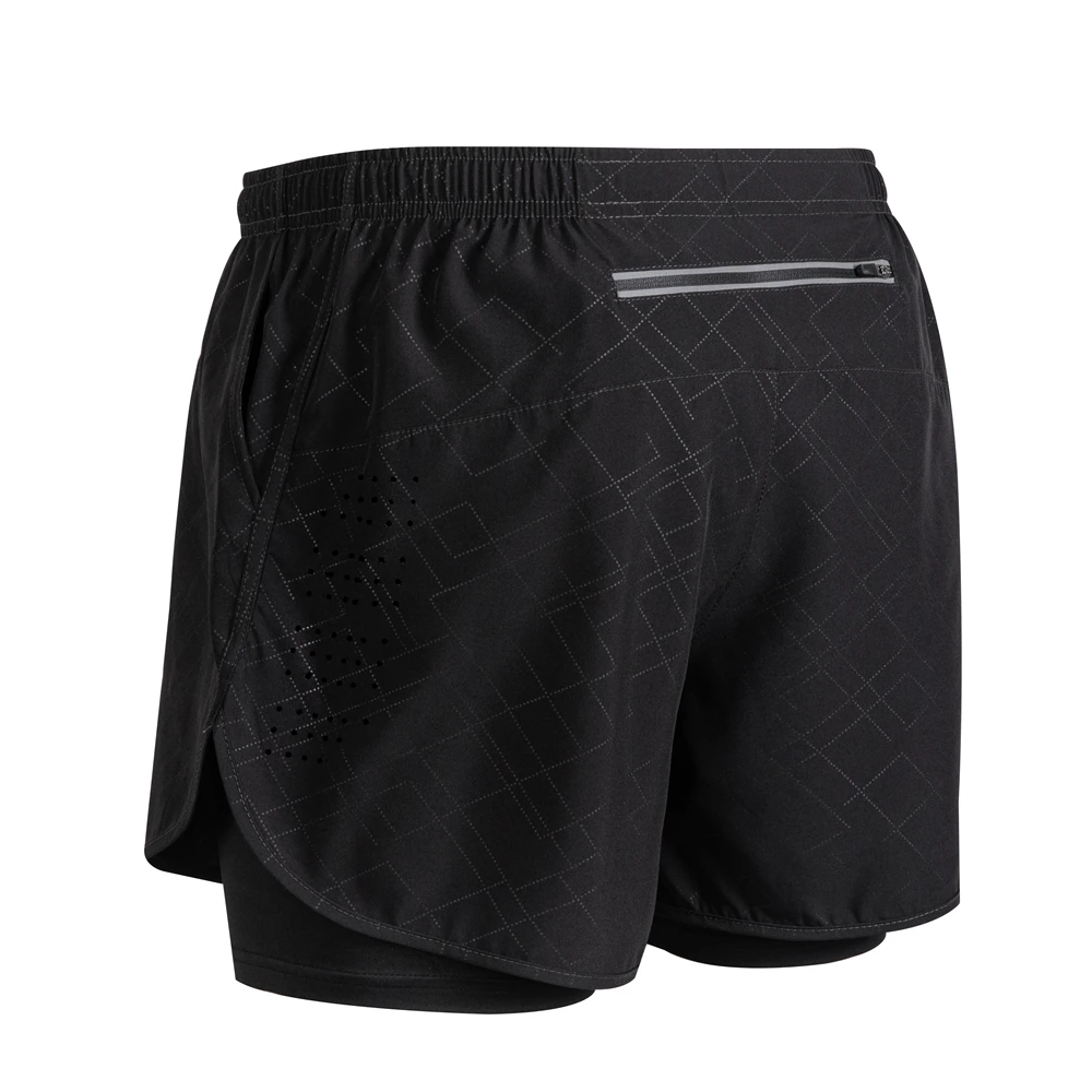 New Men's Running Shorts Fitness Quick-drying Black Double Layer Shorts Men Sport Workout Training Bodybuilding Short Pants