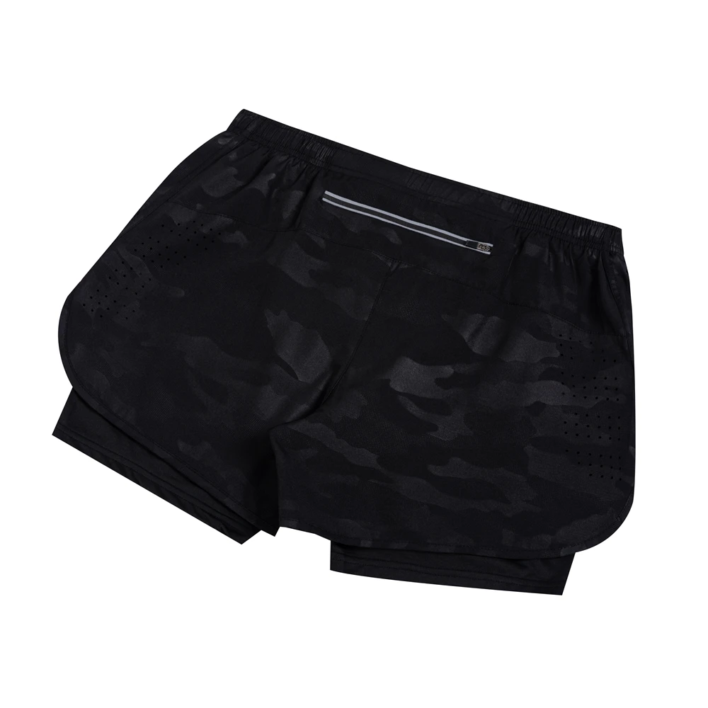 New Men's Running Shorts Fitness Quick-drying Black Double Layer Shorts Men Sport Workout Training Bodybuilding Short Pants