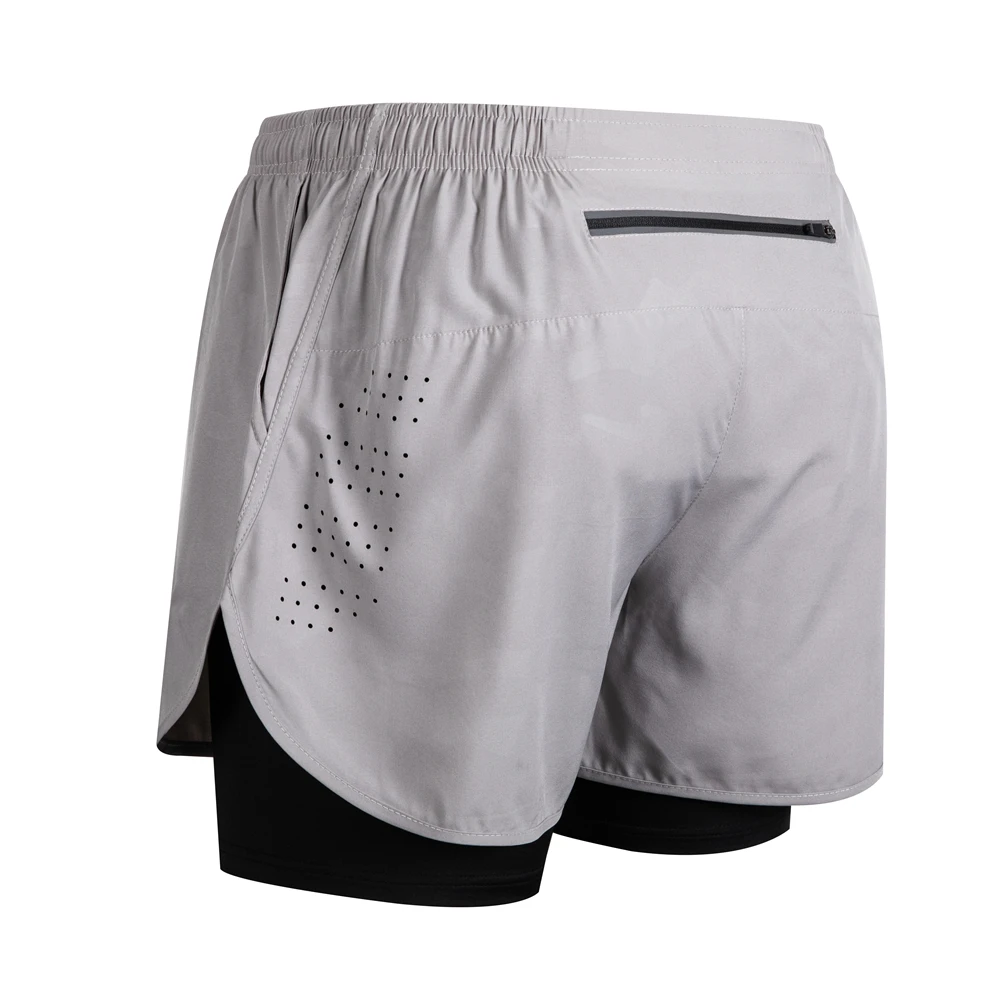 New Men's Running Shorts Fitness Quick-drying Black Double Layer Shorts Men Sport Workout Training Bodybuilding Short Pants