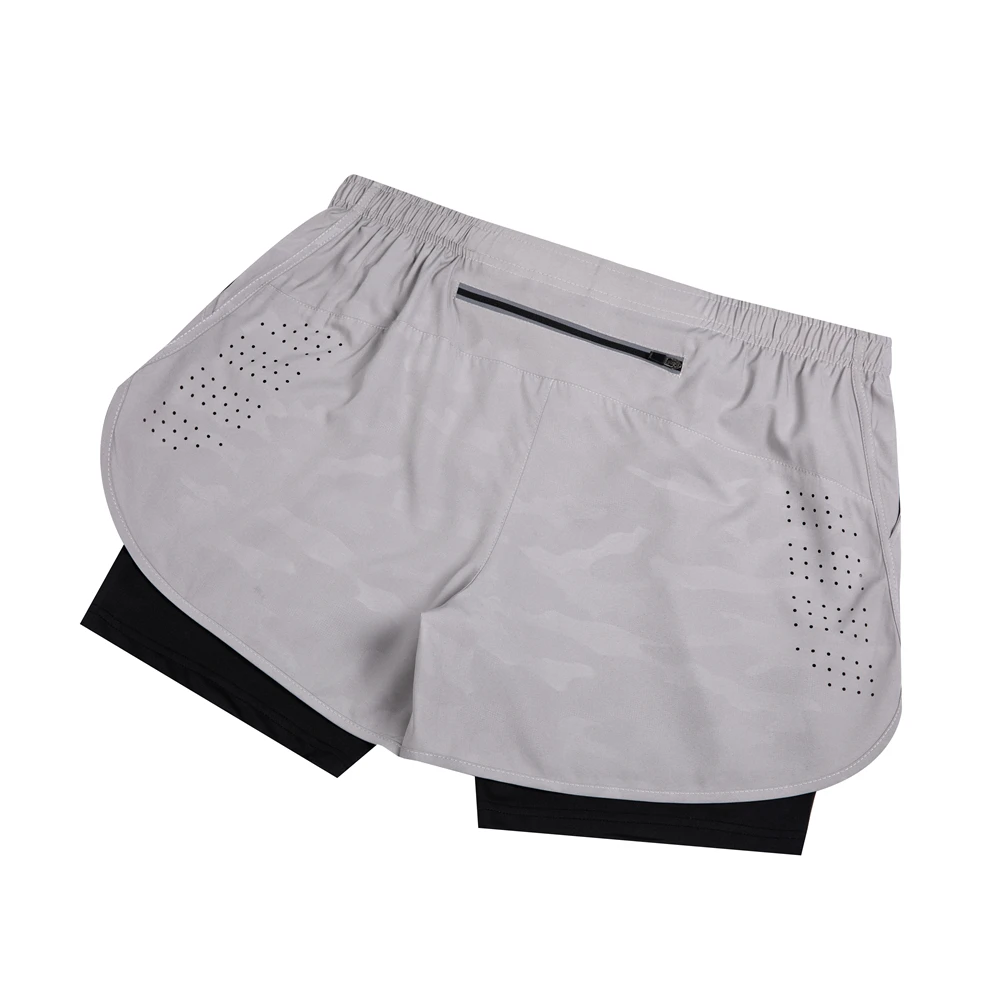 New Men's Running Shorts Fitness Quick-drying Black Double Layer Shorts Men Sport Workout Training Bodybuilding Short Pants