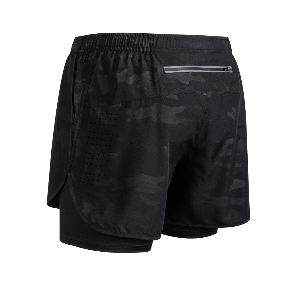 New Men's Running Shorts Fitness Quick-drying Black Double Layer Shorts Men Sport Workout Training Bodybuilding Short Pants