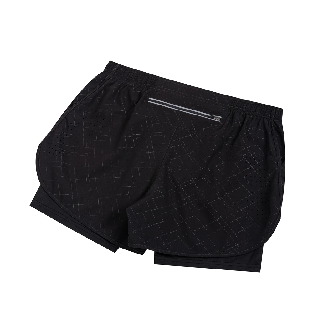 New Men's Running Shorts Fitness Quick-drying Black Double Layer Shorts Men Sport Workout Training Bodybuilding Short Pants