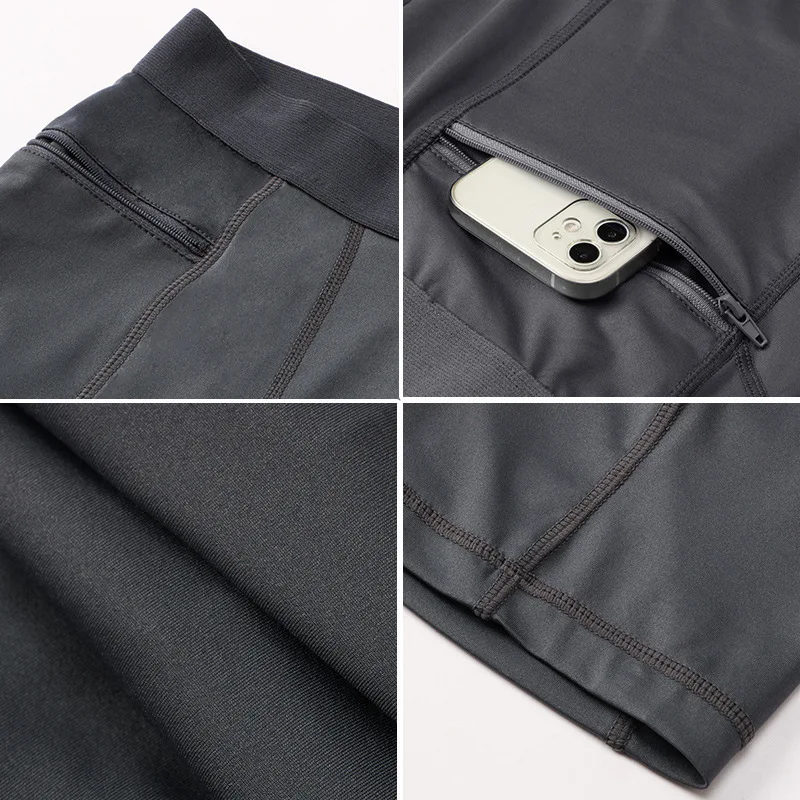 Men's Tight Stretch Fitness Shorts Zip Pocket PRO Stretch Sweat Dry Running Trousers Riding Trousers Running Trousers Beach Pant