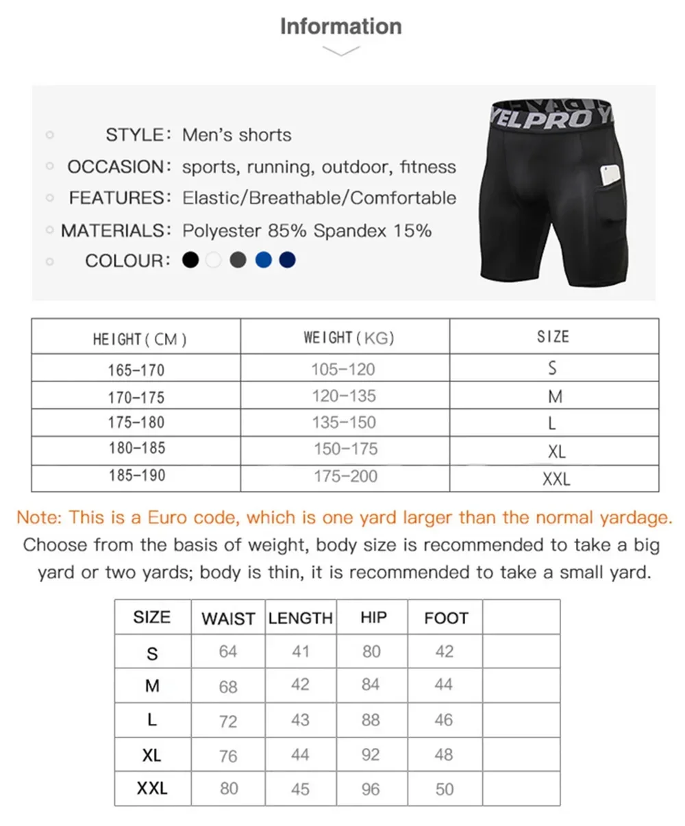Men's Tight Stretch Fitness Shorts Zip Pocket PRO Stretch Sweat Dry Running Trousers Riding Trousers Running Trousers Beach Pant
