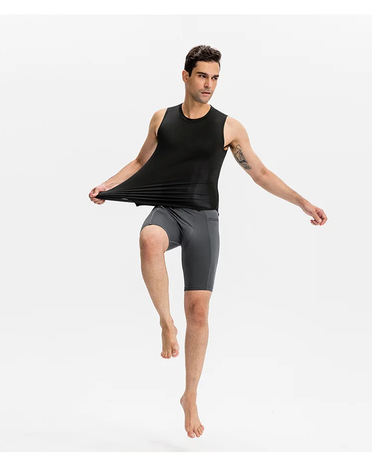 Men's Tight Stretch Fitness Shorts Zip Pocket PRO Stretch Sweat Dry Running Trousers Riding Trousers Running Trousers Beach Pant