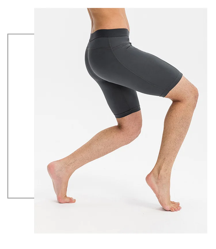 Men's Tight Stretch Fitness Shorts Zip Pocket PRO Stretch Sweat Dry Running Trousers Riding Trousers Running Trousers Beach Pant