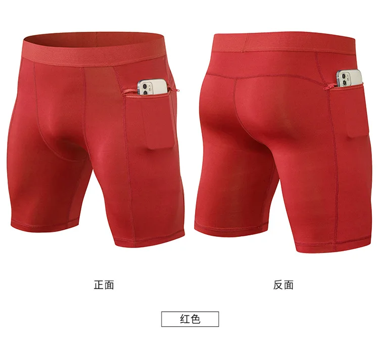 Men's Tight Stretch Fitness Shorts Zip Pocket PRO Stretch Sweat Dry Running Trousers Riding Trousers Running Trousers Beach Pant