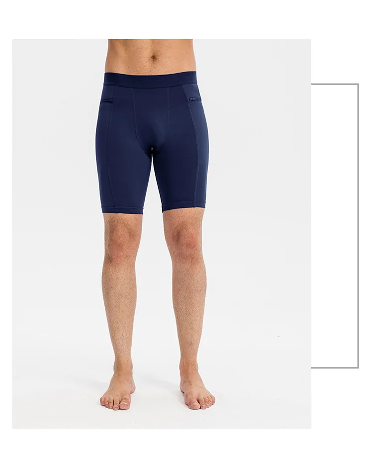 Men's Tight Stretch Fitness Shorts Zip Pocket PRO Stretch Sweat Dry Running Trousers Riding Trousers Running Trousers Beach Pant