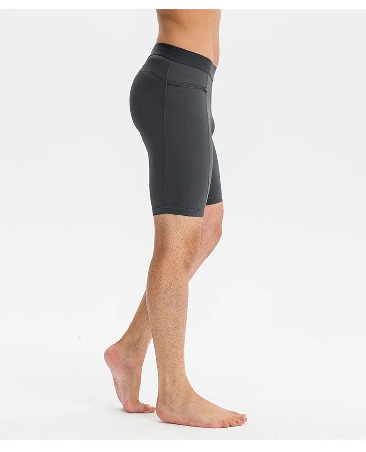 Men's Tight Stretch Fitness Shorts Zip Pocket PRO Stretch Sweat Dry Running Trousers Riding Trousers Running Trousers Beach Pant