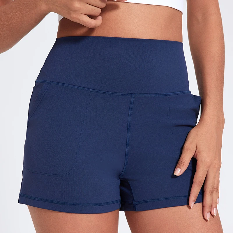 Casual Yoga Shorts Pocket Short High Waist Running Shorts Gym Exercise Running Fitness Tennis Sports Shorts