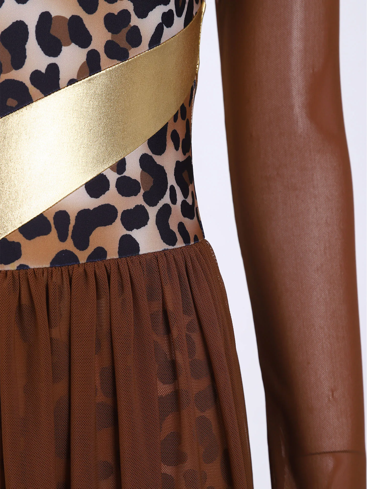 Women One Shoulder Leopard Caveman Gymnastics Ballet Dance Leotard Halloween Carnival Cavewoman Primitive Tribe Dress Up Costume