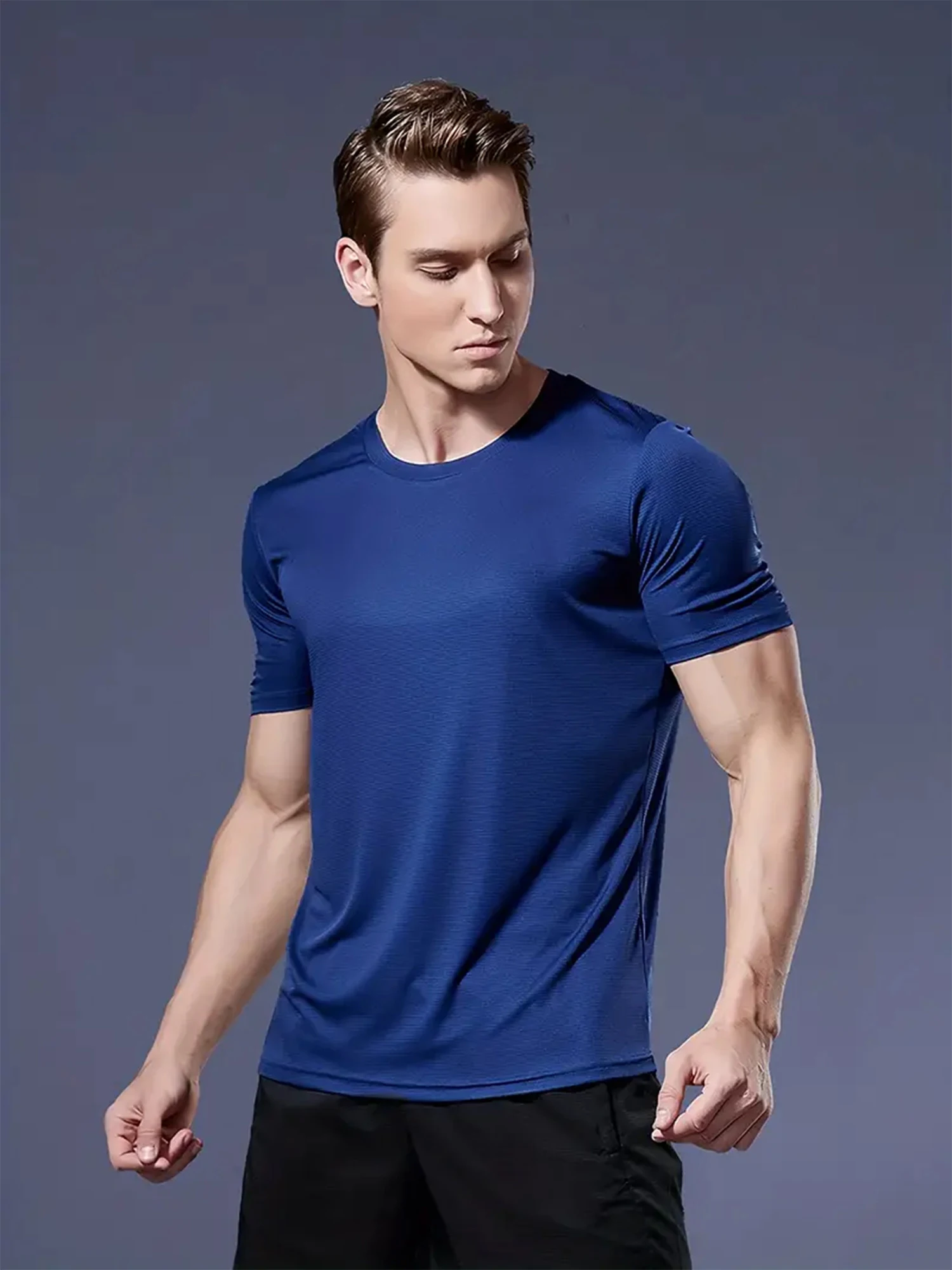 Round Neck T-Shirt 8-Color Black and White Gray Navy Fluorescent Green Ultra-Light Men's Quick-Drying Breathable Sweat-Absorbent