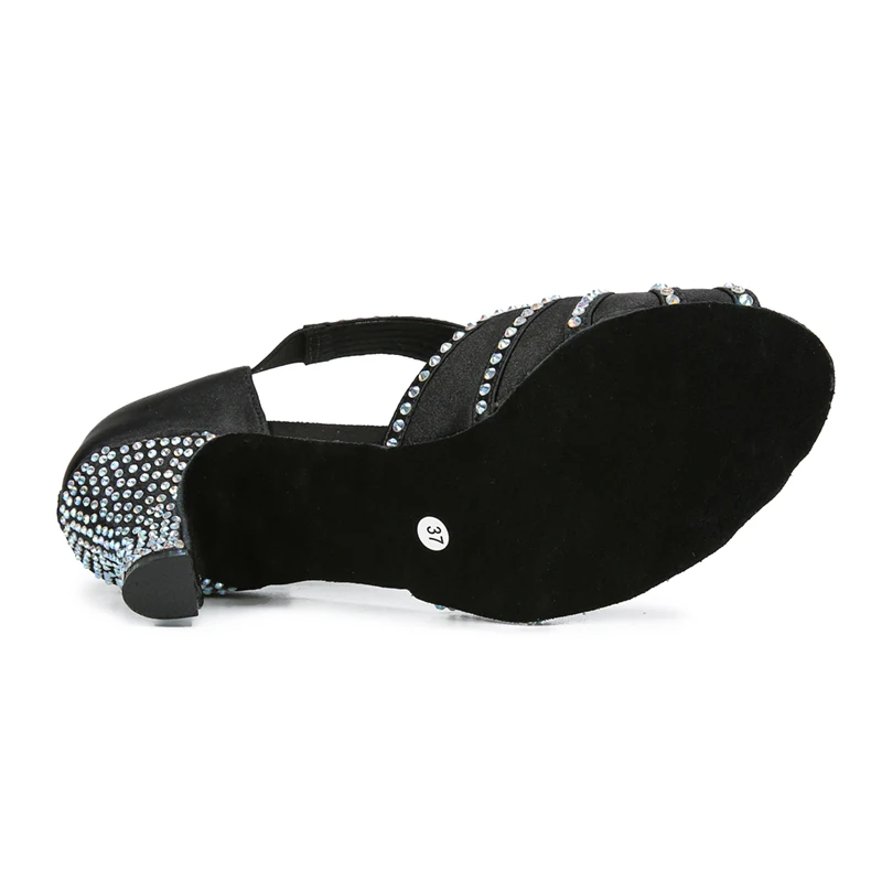 Ailove Fashionable Satin Diamond-Encrusted Mid-High Heel Comfortable Latin Dance Shoes and Cha-Cha Dance Shoes