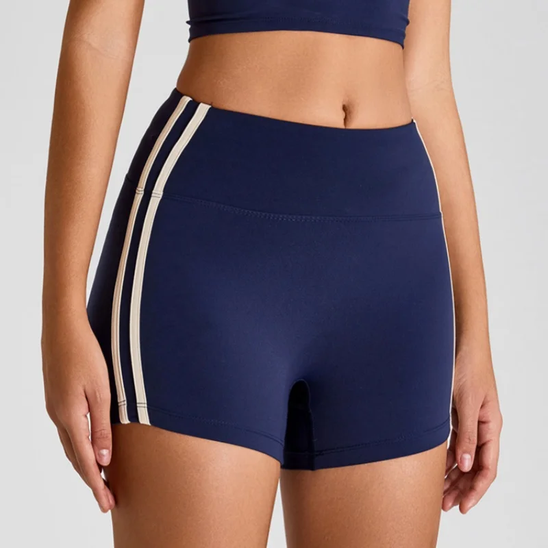 Contrast Striped Side Cycling Shorts Active Wear Women Skinny Biker Shorts 2025 Summer Fitness Casual Black Shorts