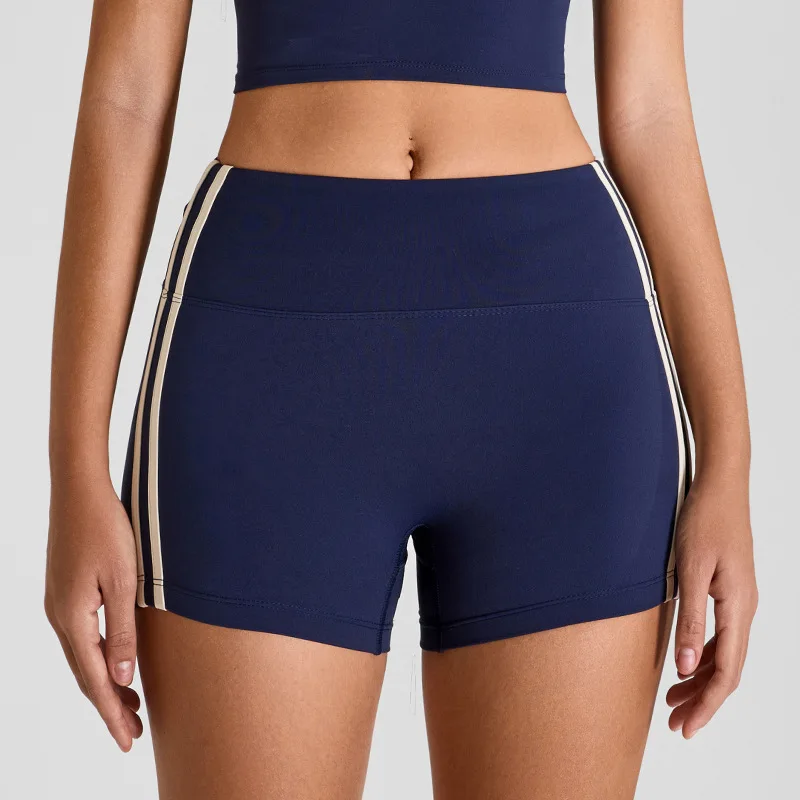 Contrast Striped Side Cycling Shorts Active Wear Women Skinny Biker Shorts 2025 Summer Fitness Casual Black Shorts