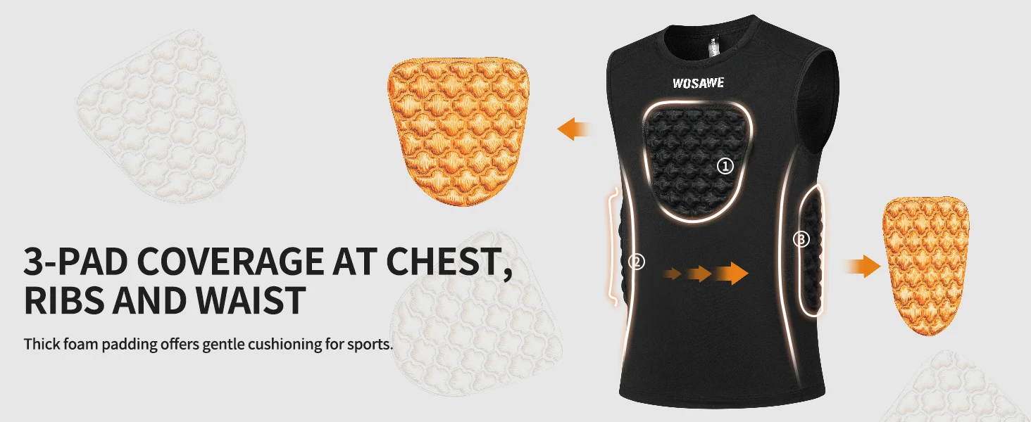 WOSAWE Youth Football Chest Padded Shirt Youth Kids Boys Padded Compression Shirt Vest Youth Boys Baseball Basketball Vest