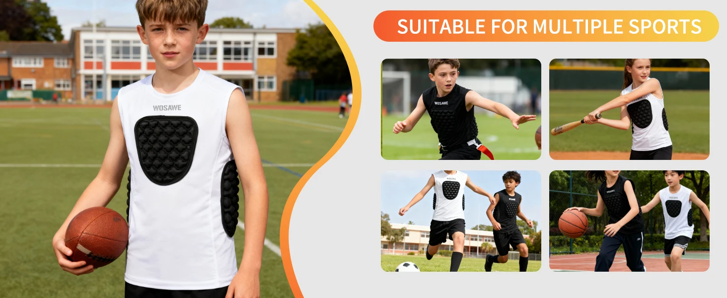 WOSAWE Youth Football Chest Padded Shirt Youth Kids Boys Padded Compression Shirt Vest Youth Boys Baseball Basketball Vest