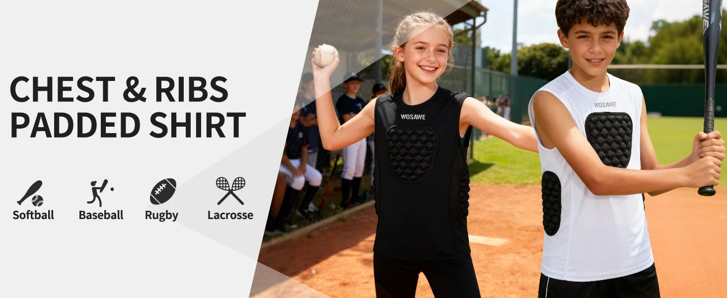 WOSAWE Youth Football Chest Padded Shirt Youth Kids Boys Padded Compression Shirt Vest Youth Boys Baseball Basketball Vest