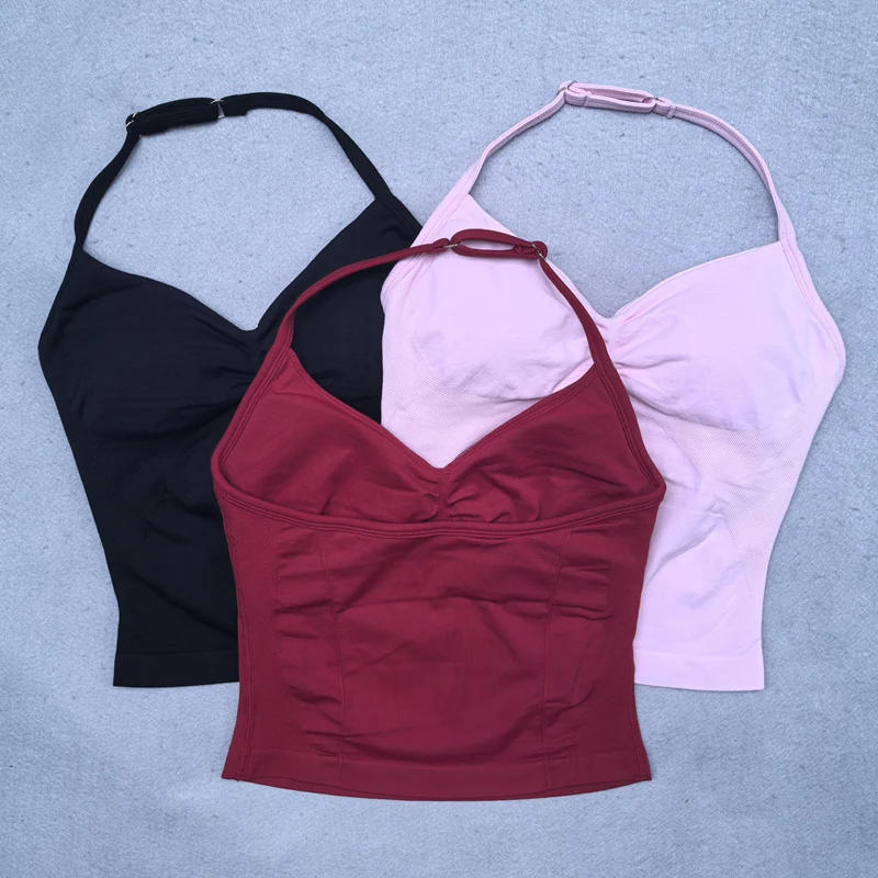 Seamless Yoga Set Women 2Pcs Padded Halter Tank Top Scrunch Butt Lifting Gym Leggings Set Woman Sportswear Workout Clothes