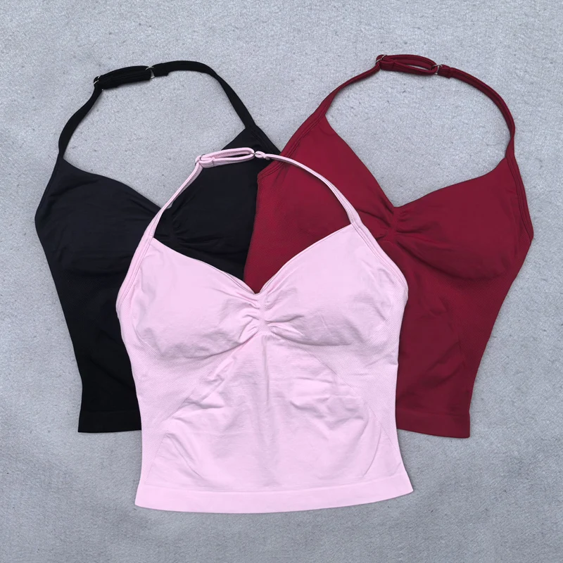 Seamless Yoga Set Women 2Pcs Padded Halter Tank Top Scrunch Butt Lifting Gym Leggings Set Woman Sportswear Workout Clothes