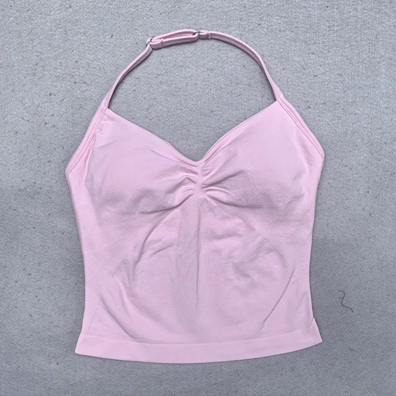 Seamless Yoga Set Women 2Pcs Padded Halter Tank Top Scrunch Butt Lifting Gym Leggings Set Woman Sportswear Workout Clothes