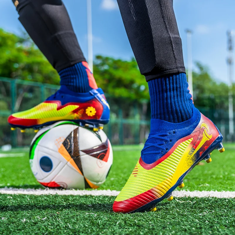 New Men Football Boots Outdoor Sport Boys Long Spikes Non Slip Breathable Match Training Cleats Soccer Shoes Adult Comfortable