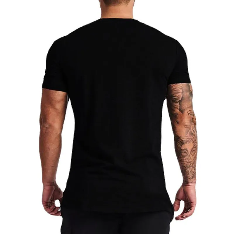 Solid Cotton V-Neck Short Sleeve Running T-Shirts Men Summer Gym T Shirt Fitness Clothing Slim Fit Bodybuilding Workout Tee Tops