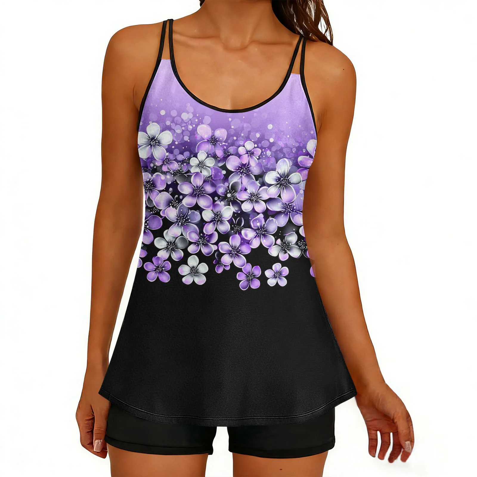 2026 Printed Tankini High Waist Strappy Swimsuit Women Two Pieces Swimwear Female Bathers Swimming Bathing Swimming Swim Suit
