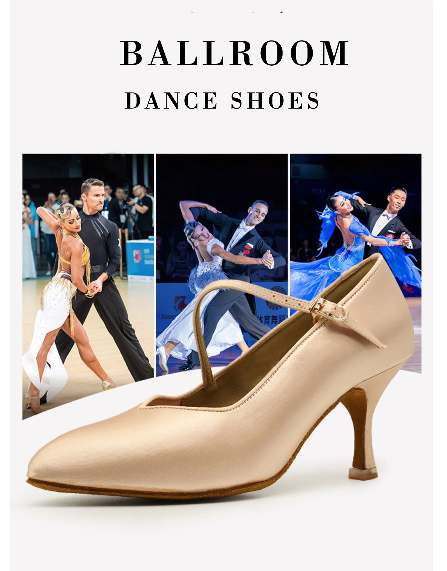 BD Dance Women Standard Shoes N138 Satin Soft Sole Genuine Leather Fresh Tan Satin High Heel Ladies Ballroom Dance Shoes