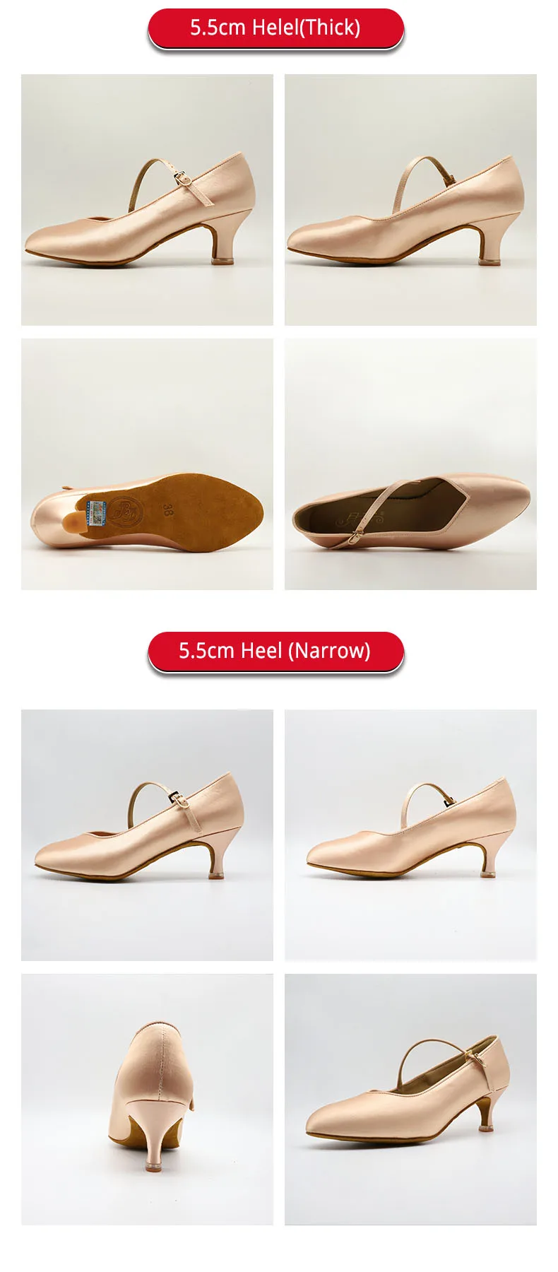 BD Dance Women Standard Shoes N138 Satin Soft Sole Genuine Leather Fresh Tan Satin High Heel Ladies Ballroom Dance Shoes