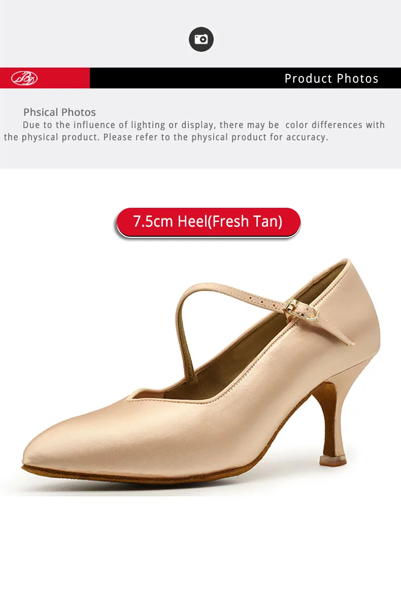 BD Dance Women Standard Shoes N138 Satin Soft Sole Genuine Leather Fresh Tan Satin High Heel Ladies Ballroom Dance Shoes