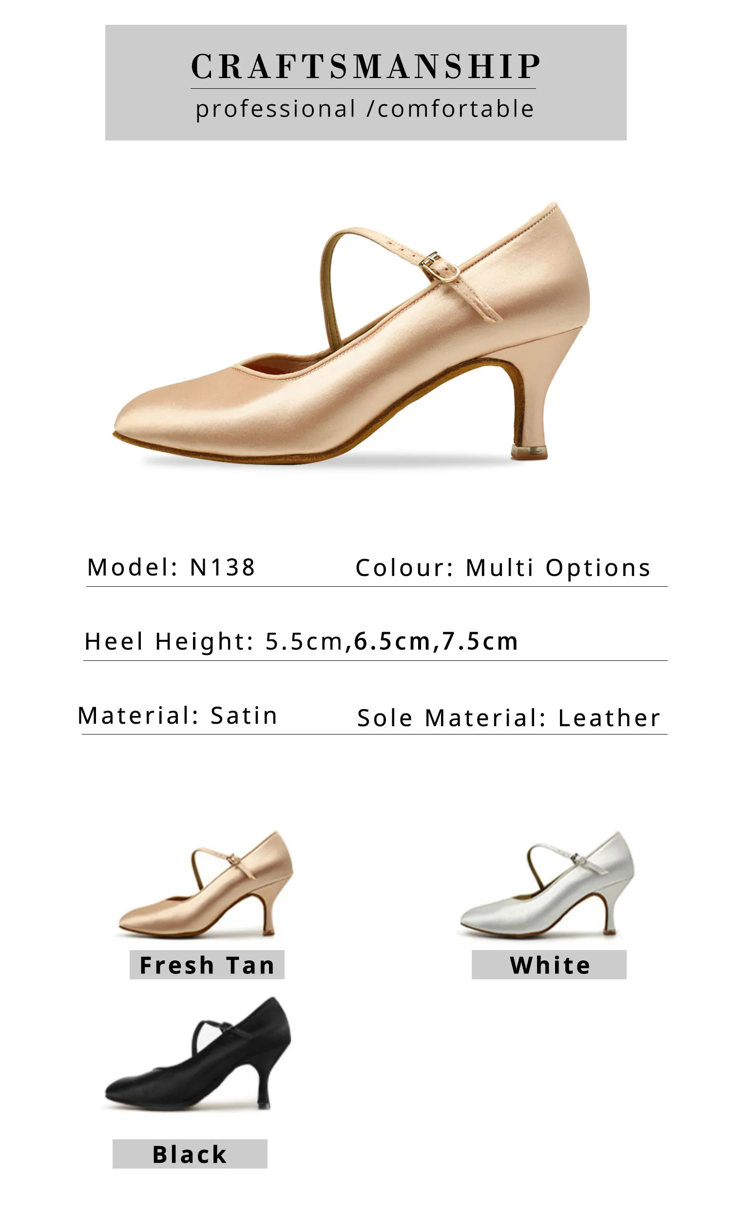 BD Dance Women Standard Shoes N138 Satin Soft Sole Genuine Leather Fresh Tan Satin High Heel Ladies Ballroom Dance Shoes