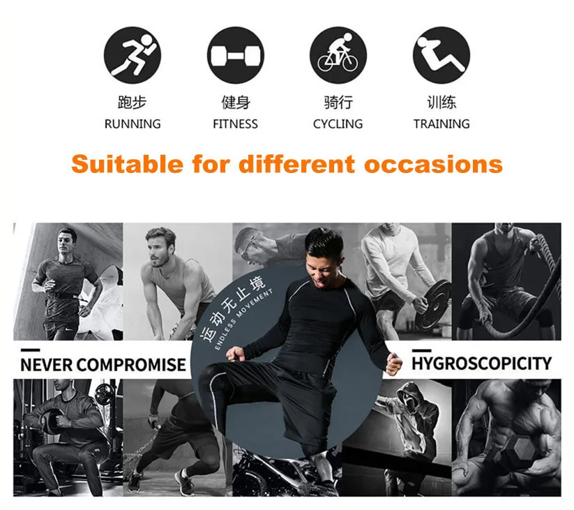 MMA Compression Shirt Men Running T-Shirt Long Sleeve Outdoor Fitness Second Skin Quick Dry Gym Top Breathable Black Sportswear
