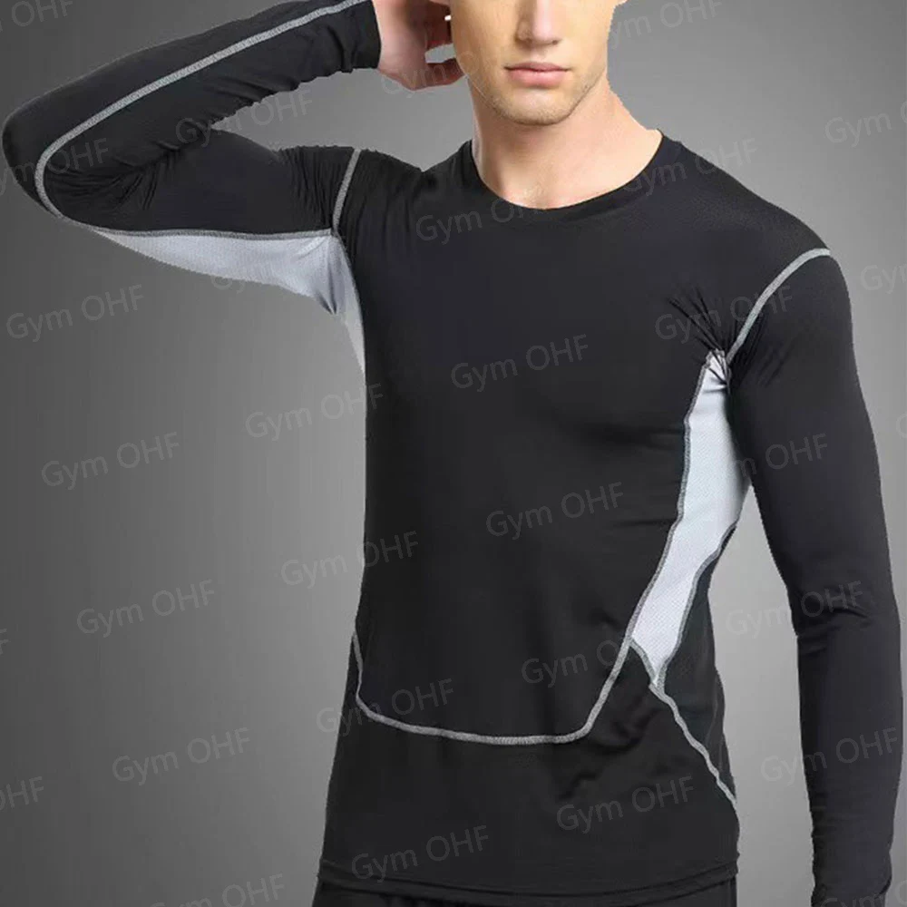 MMA Compression Shirt Men Running T-Shirt Long Sleeve Outdoor Fitness Second Skin Quick Dry Gym Top Breathable Black Sportswear