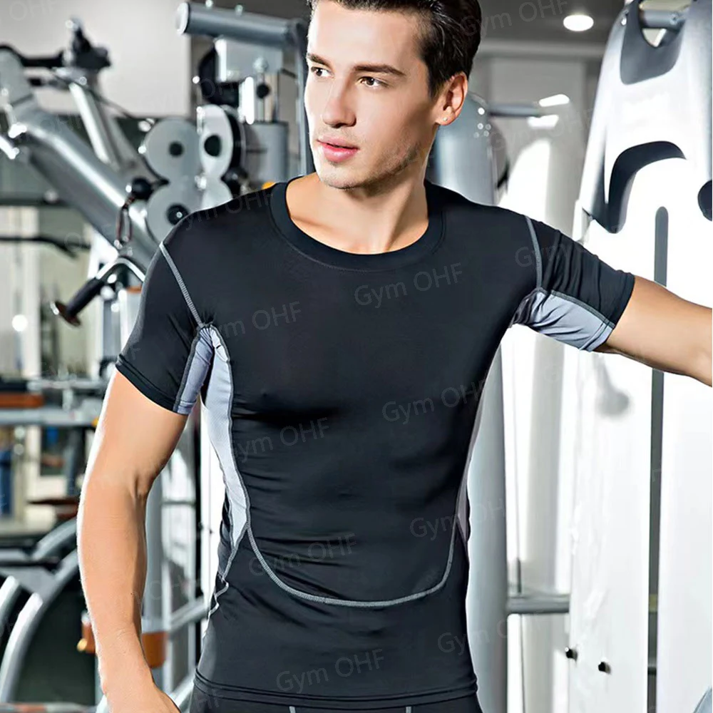MMA Compression Shirt Men Running T-Shirt Long Sleeve Outdoor Fitness Second Skin Quick Dry Gym Top Breathable Black Sportswear