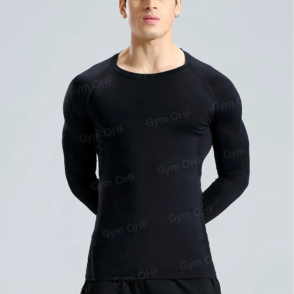 MMA Compression Shirt Men Running T-Shirt Long Sleeve Outdoor Fitness Second Skin Quick Dry Gym Top Breathable Black Sportswear