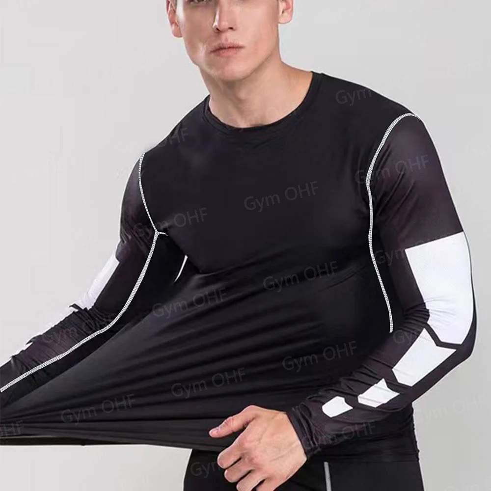 MMA Compression Shirt Men Running T-Shirt Long Sleeve Outdoor Fitness Second Skin Quick Dry Gym Top Breathable Black Sportswear