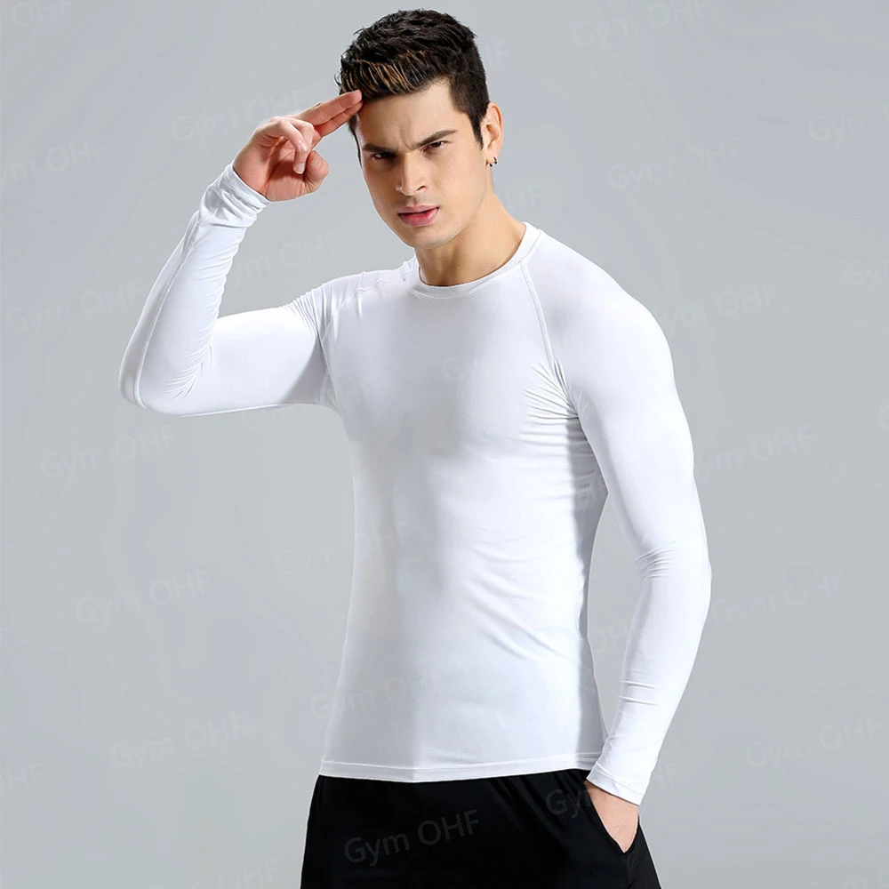 MMA Compression Shirt Men Running T-Shirt Long Sleeve Outdoor Fitness Second Skin Quick Dry Gym Top Breathable Black Sportswear