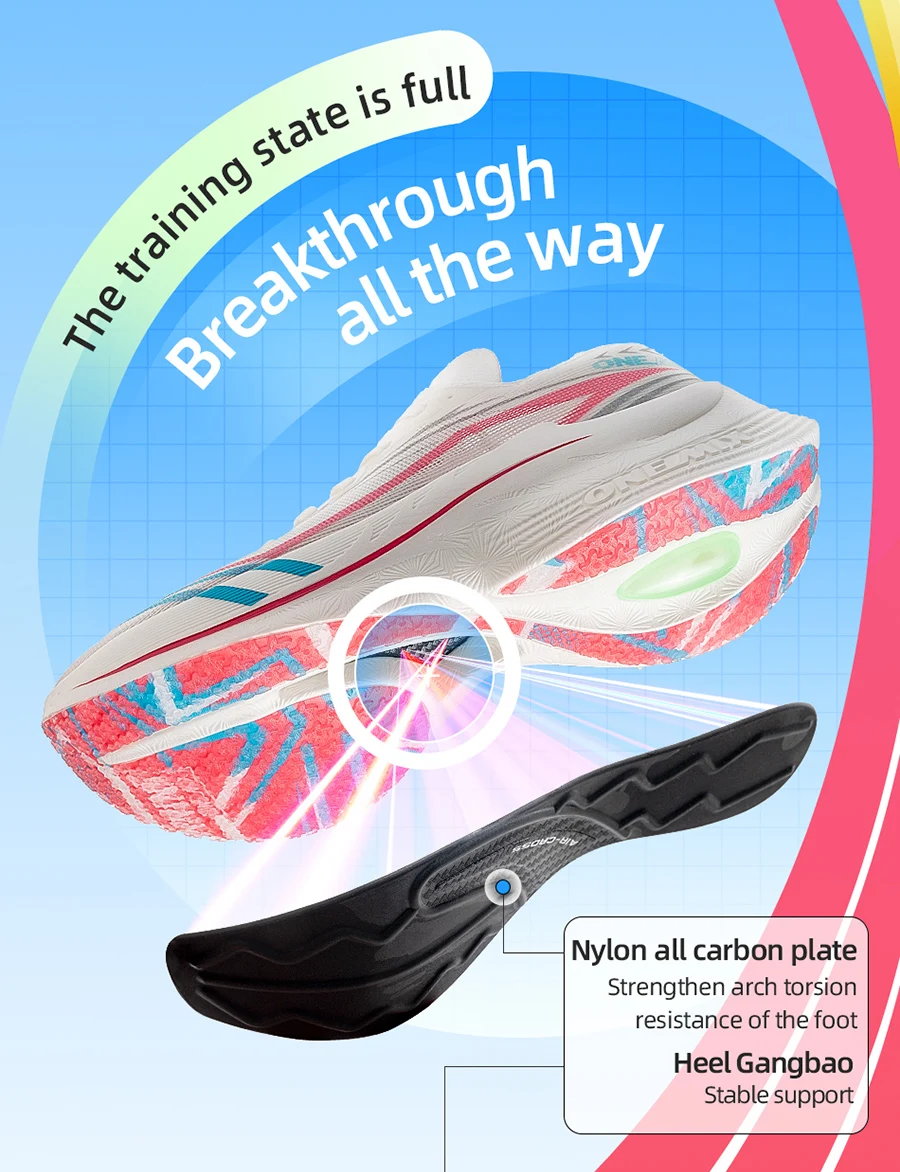 ONEMIX Nylon Carbon Fiber Running Shoes for Men Marathon Shoes Breathable Ultra Light Track Field Kilometer Race Running Sneaker