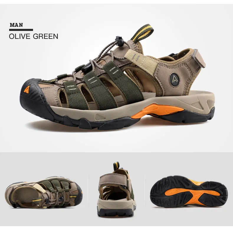 HUMTTO Summer Beach Sandals Men Outdoor Water Sneakers Leather Hiking Camping Climbing Aqua Shoes Breathable Sandals for Mens