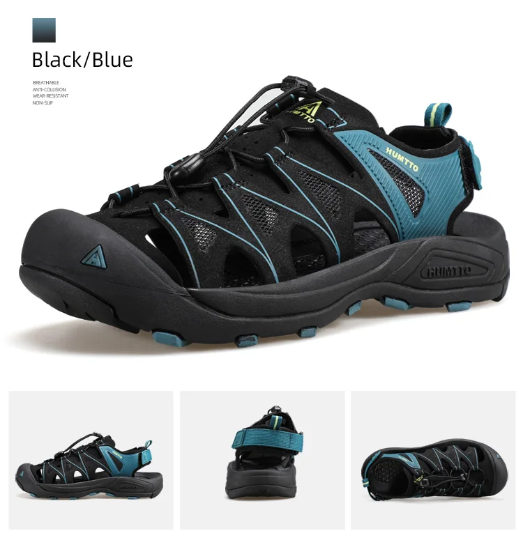 HUMTTO Summer Beach Sandals Men Outdoor Water Sneakers Leather Hiking Camping Climbing Aqua Shoes Breathable Sandals for Mens