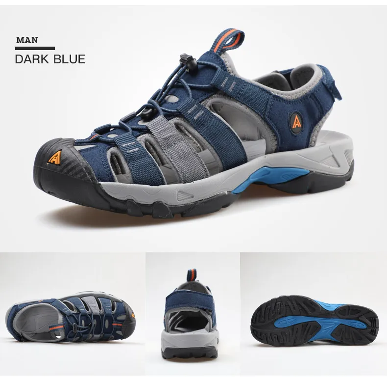 HUMTTO Summer Beach Sandals Men Outdoor Water Sneakers Leather Hiking Camping Climbing Aqua Shoes Breathable Sandals for Mens