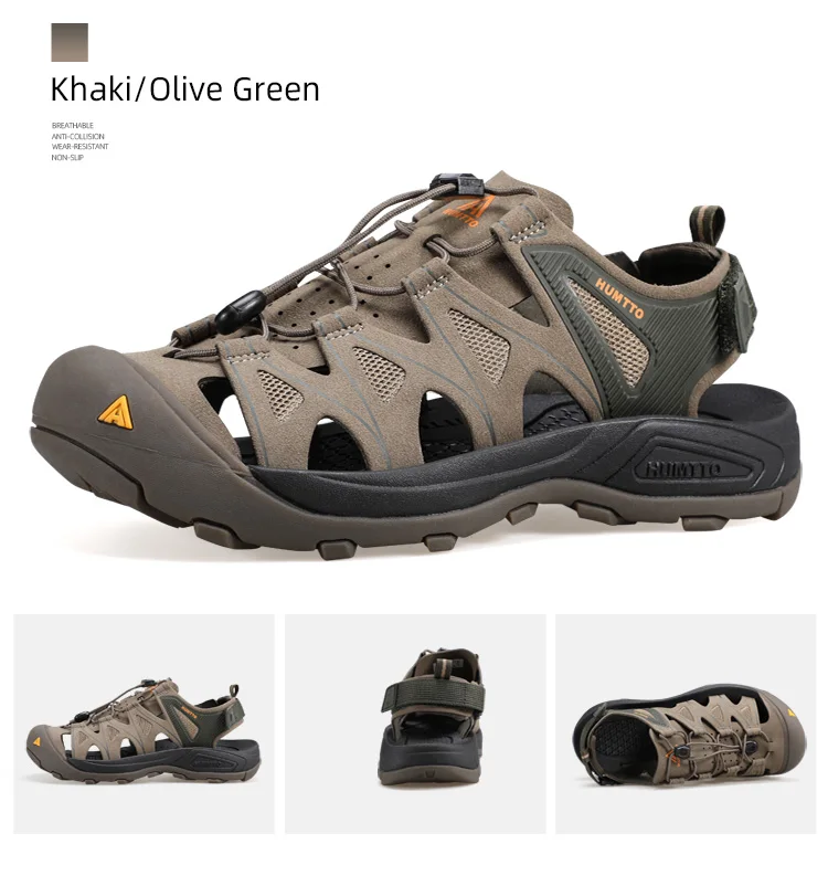 HUMTTO Summer Beach Sandals Men Outdoor Water Sneakers Leather Hiking Camping Climbing Aqua Shoes Breathable Sandals for Mens